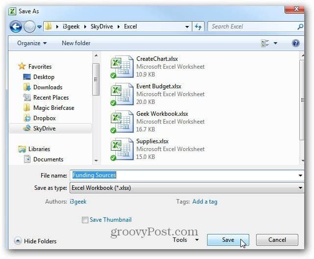 Salvați documentul Excel pe SkyDrive