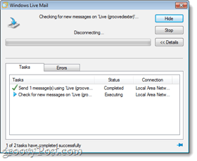 Test de sincronizare prin poștă Windows Live