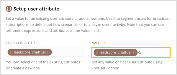 Creați un nou atribut de utilizator și setați o valoare pentru acesta în Chatfuel.