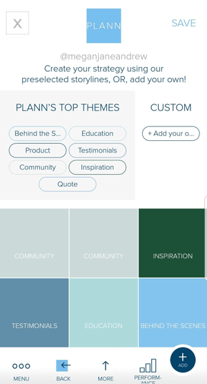 Utilizați substituenți codați în culoare în Plann pentru a vă ajuta să vă planificați conținutul feedului Instagram.