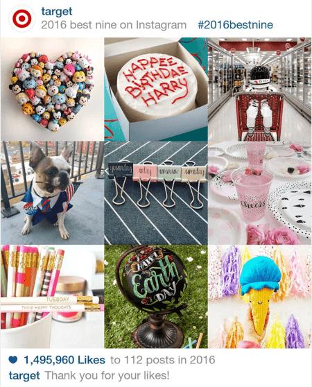 Iată un exemplu al celor mai bune nouă postări Instagram ale Target în 2016.