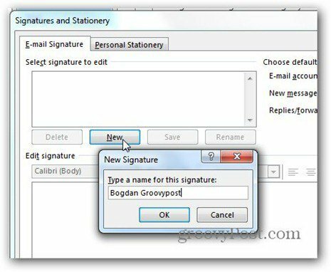 Outlook 2013 folosește numele semnăturii