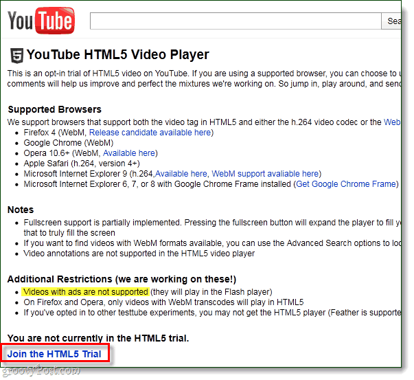 Deconectare YouTube HTML5