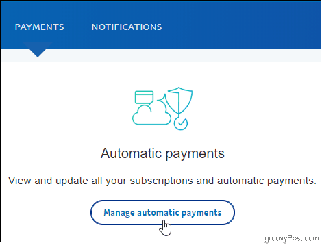 PayPal Faceți clic pe Gestionați plățile automate
