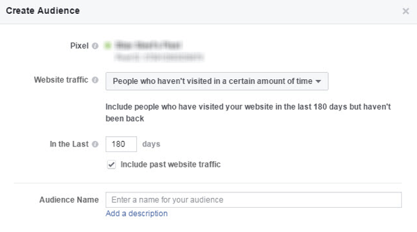 Folosiți un public personalizat pe Facebook pentru a crea o campanie de returnare pentru clienții / vizitatorii latenți.