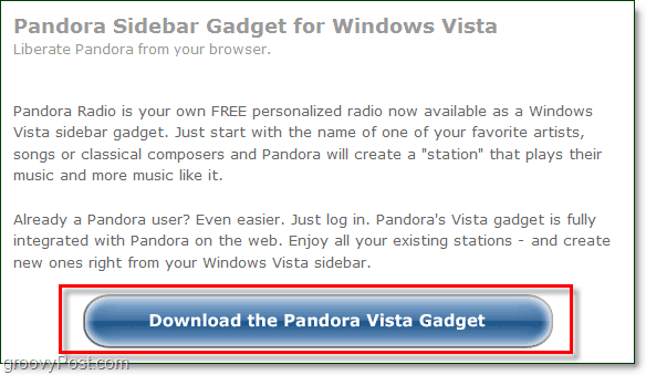 descărcați pandora gadget Windows 7