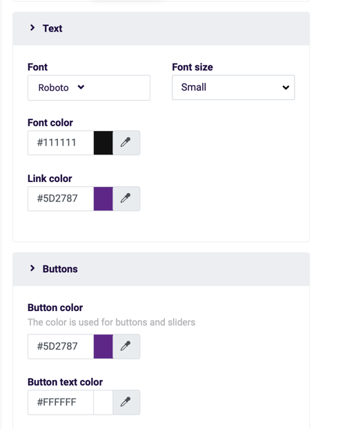 Setări pentru a personaliza culorile și fontul pentru chestionarul dvs. Survey Anyplace.