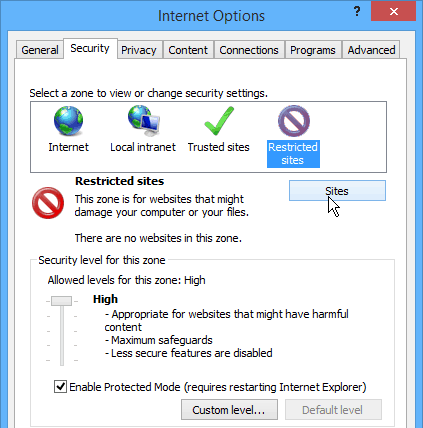 Site-uri cu restricții Internet Explorer