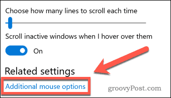 Link de opțiuni mouse-ul Windows suplimentar