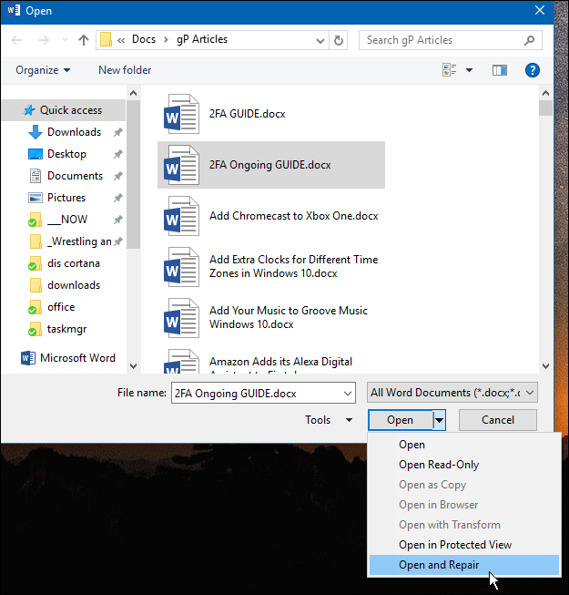 Cum să reparați manual documentele Microsoft Office cu Office