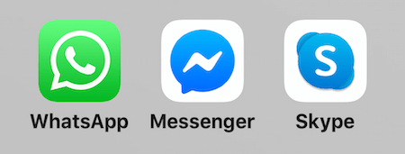 pictograme pentru WhatsApp, Facebook Messenger și Skype