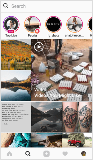 Instagram Live pe fila Căutare și Explorare