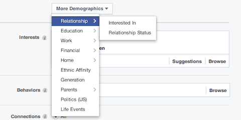 opțiunile demografice ale relației facebook