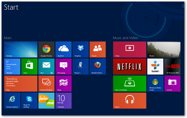 Patru rânduri de aplicații Windows 8