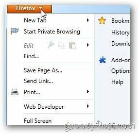 Opțiuni deschise cu săgeata Firefox
