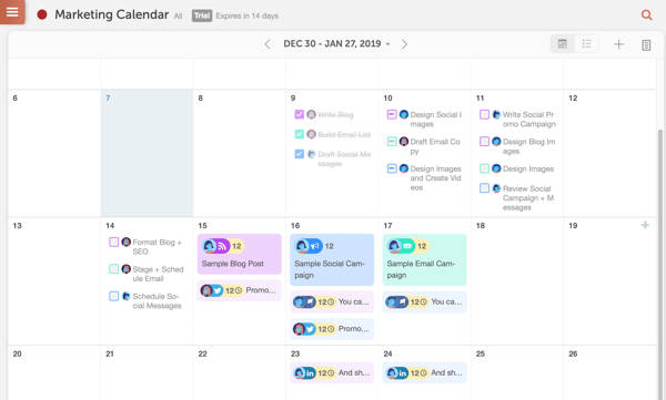 Exemplu de calendar CoSchedule.