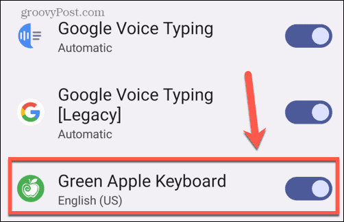Android comută tastatura verde Apple