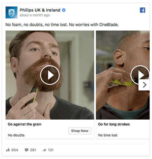 Într-un anunț cu carusel video, Philips prezintă mai multe cazuri de utilizare pentru produsul său.