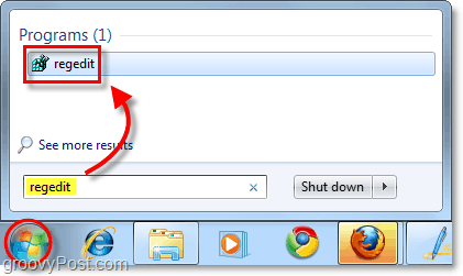 deschide regedit în Windows 7
