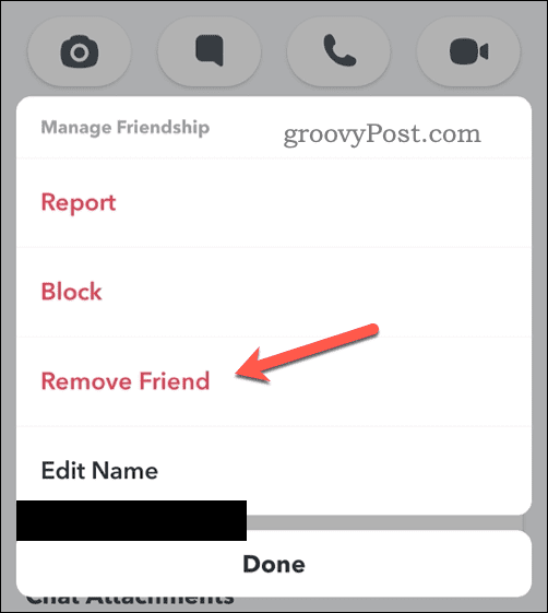 Opțiune pentru a elimina un prieten Snapchat