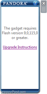 Eroare flash Pandora gadget Windows 7