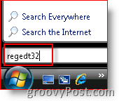 Lansarea Windows Vista regedt32 din bara de căutare