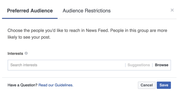 Adăugați etichete de interes care reflectă persoanele la care doriți să ajungeți la postarea dvs. de pe Facebook.