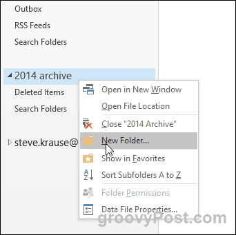 Outlook 2016 - Creați un nou folder în fișierul PST
