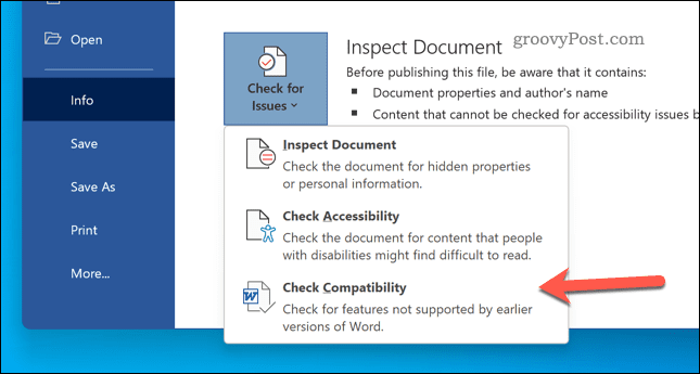 Verificați compatibilitatea documentelor în Word