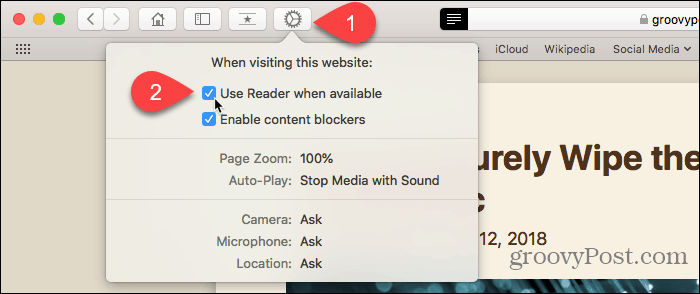 Folosiți butonul Preferințe site-ului din Safari pentru Mac