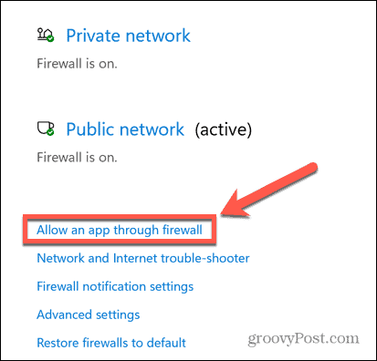 Windows firewall permite aplicația