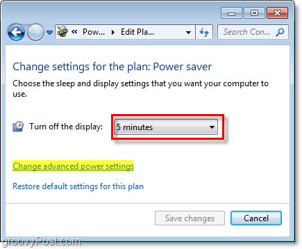editați setările de bază pentru economisirea energiei Windows 7 și faceți clic pe linkul avansat pentru a edita cele avansate