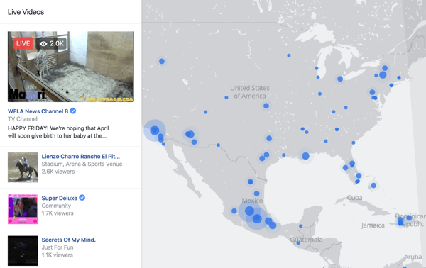 Harta Live Facebook este un mod interactiv pentru spectatori de a găsi fluxuri live oriunde în lume.