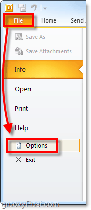 lansează preferințele și opțiunile Office 2010