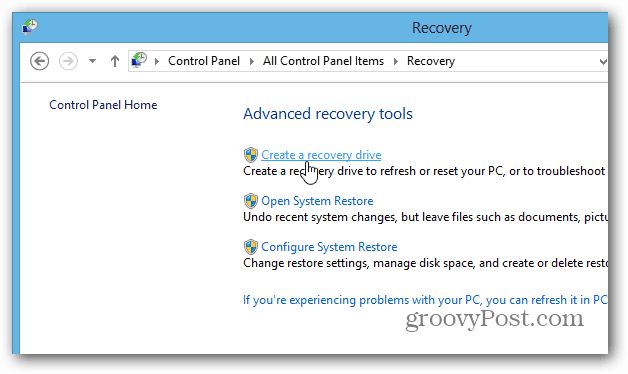 creați desktop de recuperare