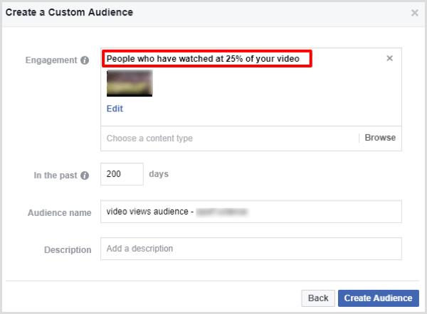 facebook creează un public personalizat de angajament video