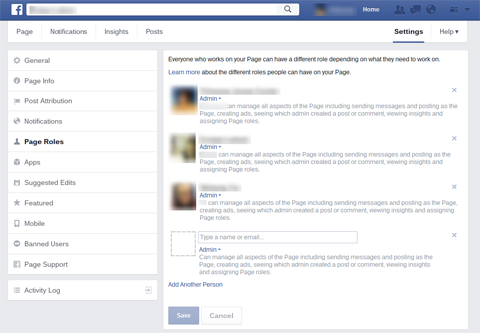 rolurile paginii de facebook