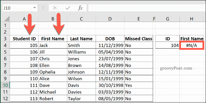 VLOOKUP returnând o eroare NA în Excel