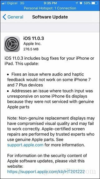 Apple iOS 11.0.3 - Apple lansează o altă actualizare minoră pentru iPhone și iPad