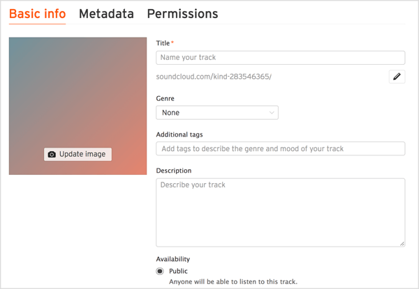 Adăugați un titlu și o descriere pentru melodia dvs., alegeți un gen și includeți etichete relevante în SoundCloud.