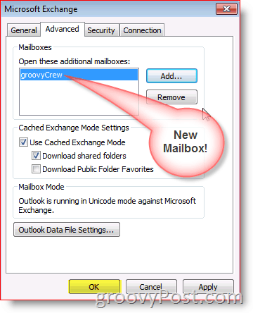 Screenshot Outlook 2010 adaugă fila avansată a căsuței poștale