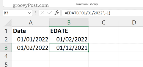 Un exemplu de formulă EDATE în Excel