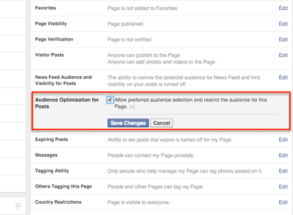 optimizarea publicului Facebook pentru setările postărilor pe
