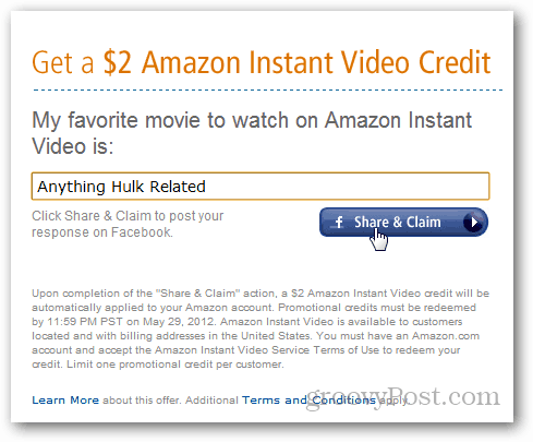 Credit video Amazon 2 USD