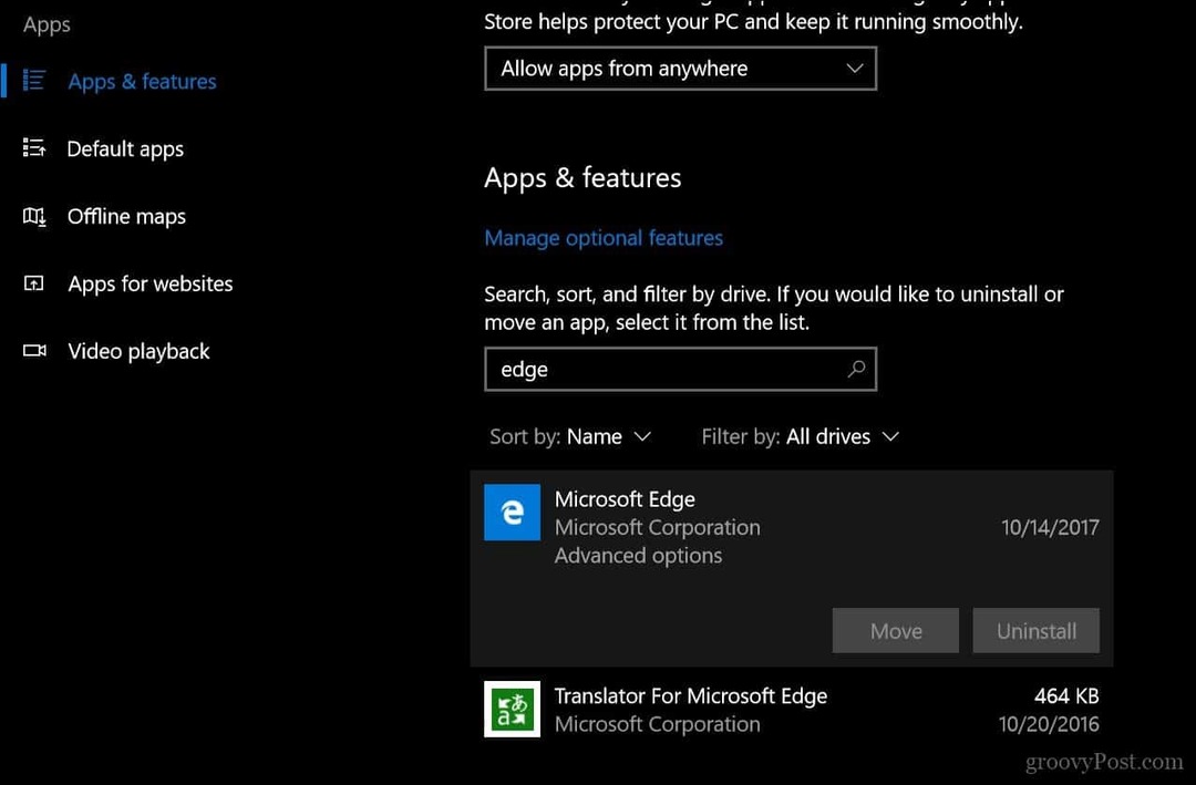 Cum să resetați sau să reparați browserul Web Microsoft Edge în Windows 10 1709 și versiuni ulterioare