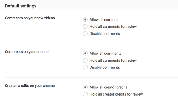 Puteți permite toate comentariile la trimitere sau puteți alege să le rețineți pentru examinare, în funcție de preferințele dvs. de moderare YouTube.