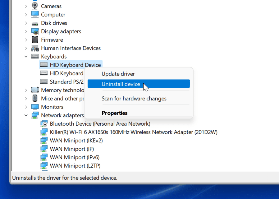 Tastatură manager dispozitiv tastatură Windows 11