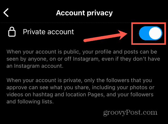instagram comuta la privat