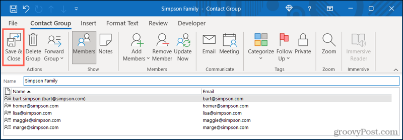 Salvați grupul de contacte în Outlook