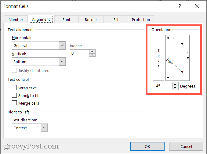 Formatați Alinierea celulei în Excel
